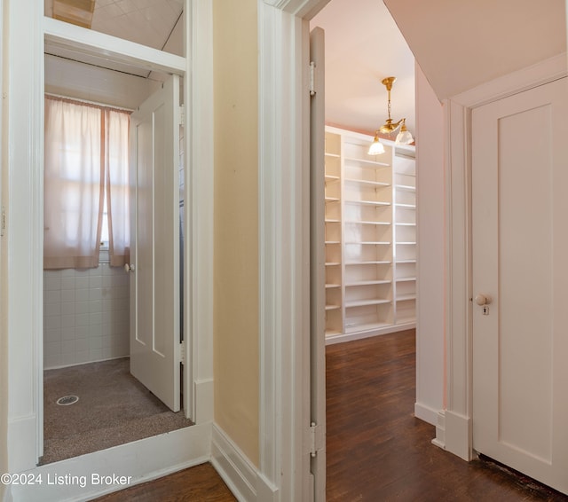 hall with dark hardwood / wood-style flooring