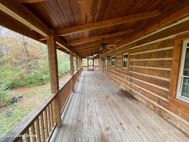 wooden deck with ceiling fan