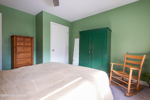 bedroom featuring carpet floors and ceiling fan