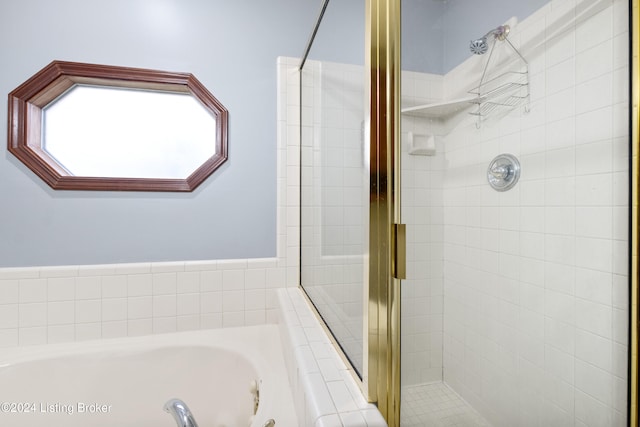 bathroom with separate shower and tub