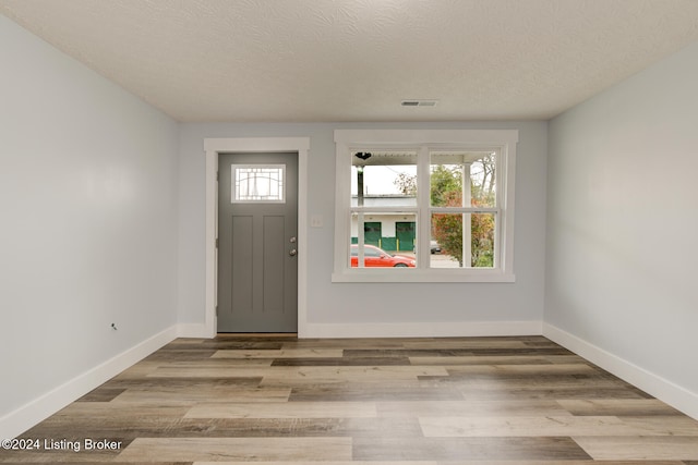 entryway featuring a textured ceiling and wood-type flooring