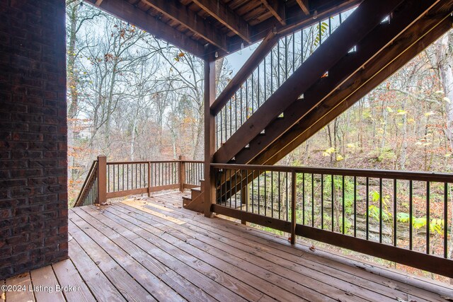 304 Hidden Falls Dr, Mt Washington, KY 40047 - wooden terrace featuring stairs and a wooded view