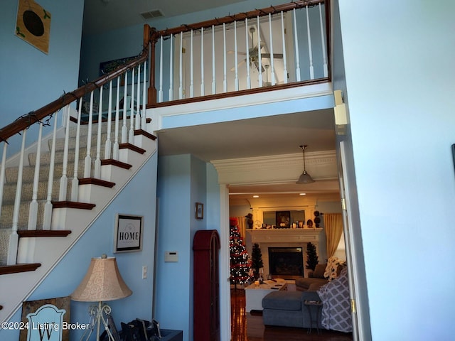 staircase featuring hardwood / wood-style flooring