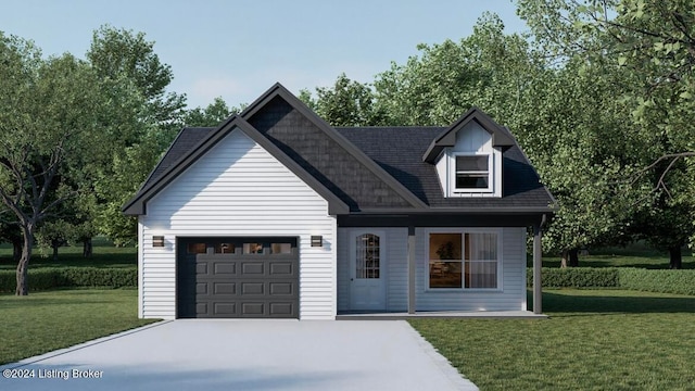 view of front of home featuring a garage and a front yard