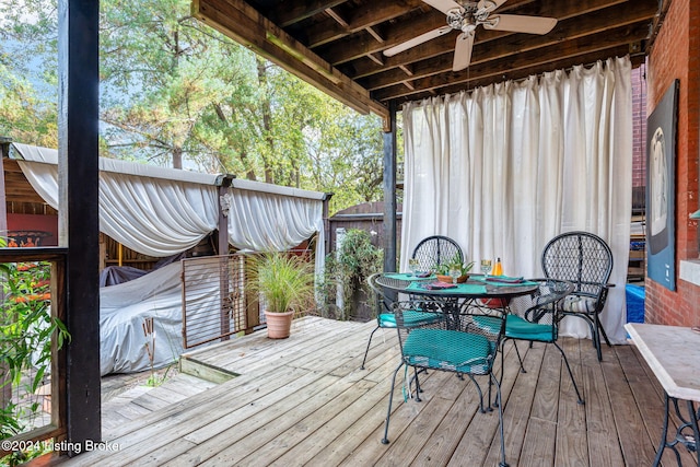 wooden terrace with ceiling fan