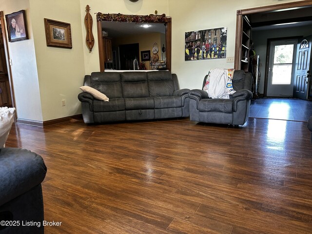 living room featuring dark hardwood / wood-style flooring