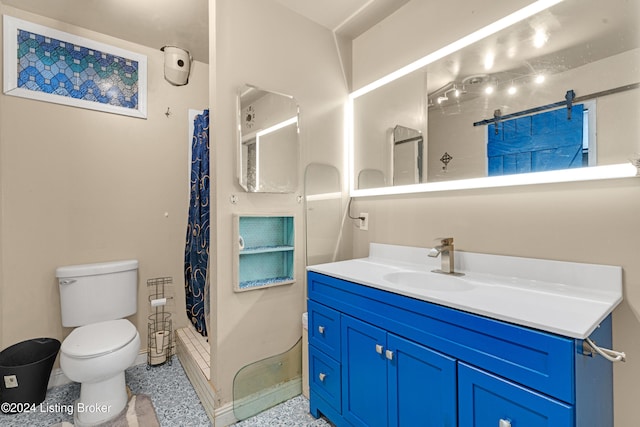 bathroom with vanity, toilet, and walk in shower