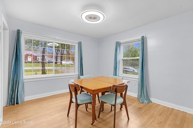 dining space featuring light hardwood / wood-style flooring and plenty of natural light