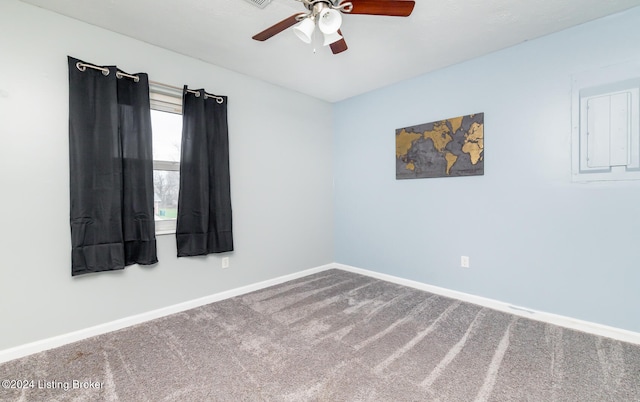 empty room with carpet and ceiling fan