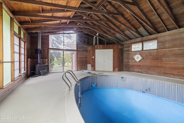 interior space featuring a wood stove