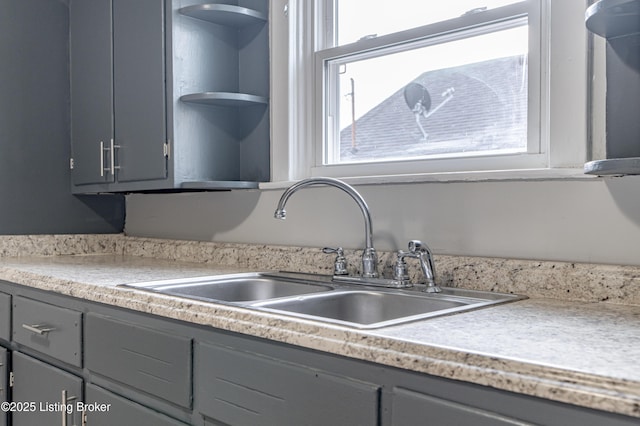 kitchen with gray cabinets and sink