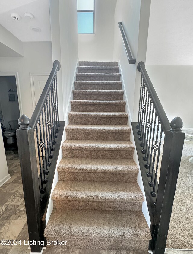 stairs with carpet flooring