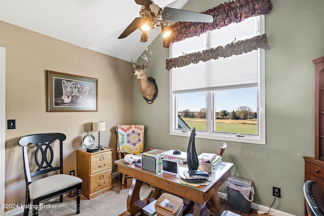 office area featuring carpet and ceiling fan