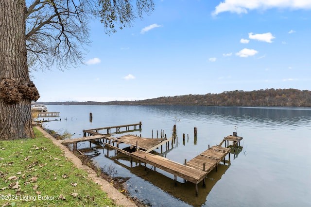 view of dock with a water view