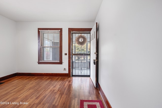 entryway with dark hardwood / wood-style flooring