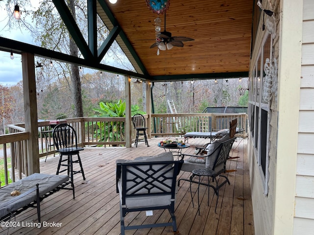 wooden terrace with ceiling fan