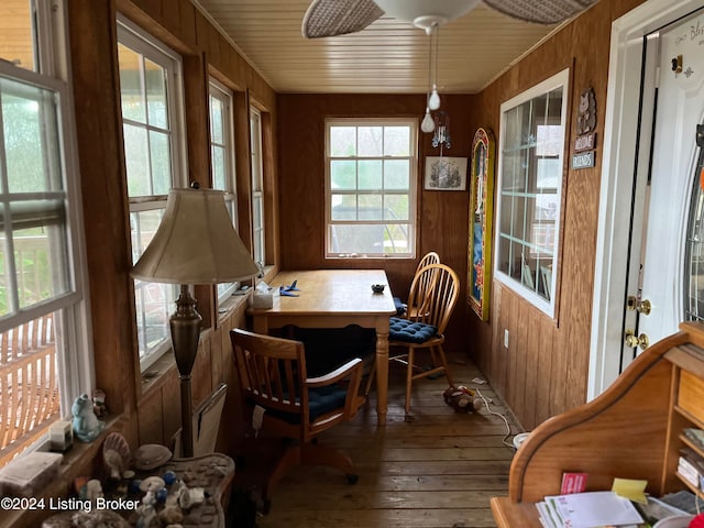 sunroom / solarium with wood ceiling