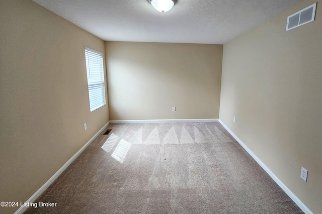 carpeted empty room featuring a textured ceiling