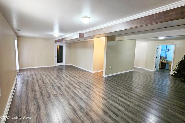 basement featuring dark hardwood / wood-style floors