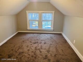 bonus room with carpet flooring and lofted ceiling