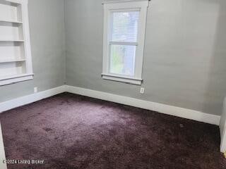 carpeted spare room featuring built in features