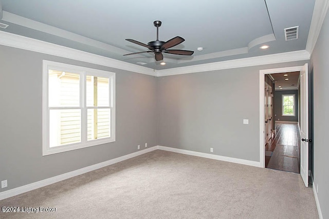10614 Meeting St Lot 318, Prospect, KY 40059 - carpeted spare room with baseboards, visible vents, recessed lighting, crown molding, and a raised ceiling