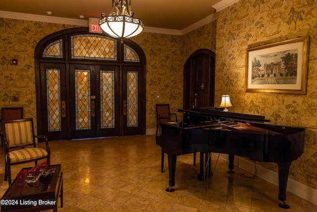 misc room featuring ornamental molding