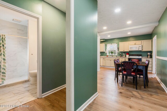 dining space featuring light hardwood / wood-style floors