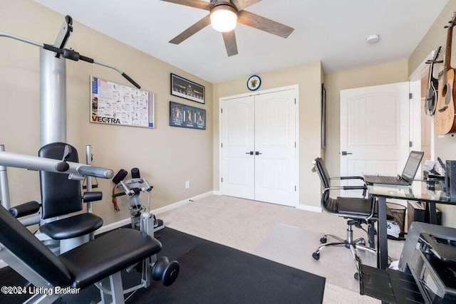 office with ceiling fan and carpet floors