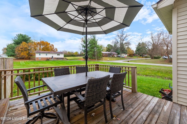 deck featuring a lawn