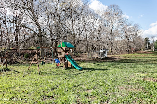 view of play area featuring a yard