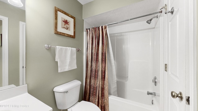 bathroom featuring toilet and shower / tub combo with curtain