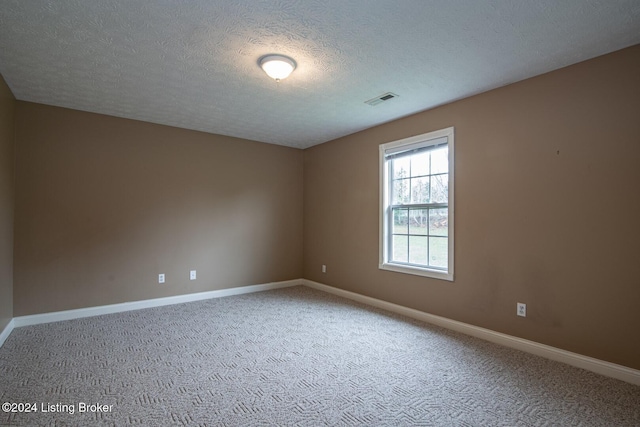 carpeted spare room featuring a textured ceiling