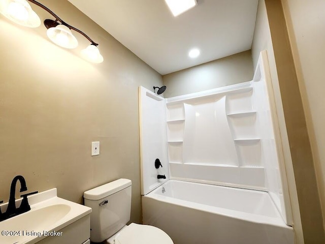 full bathroom with vanity, toilet, and shower / bathtub combination