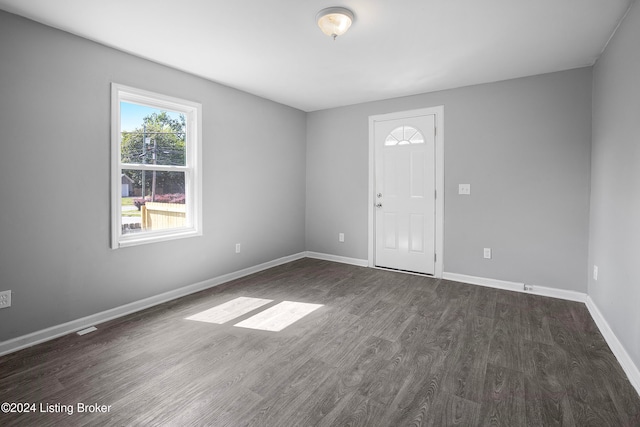 entryway with dark wood-type flooring