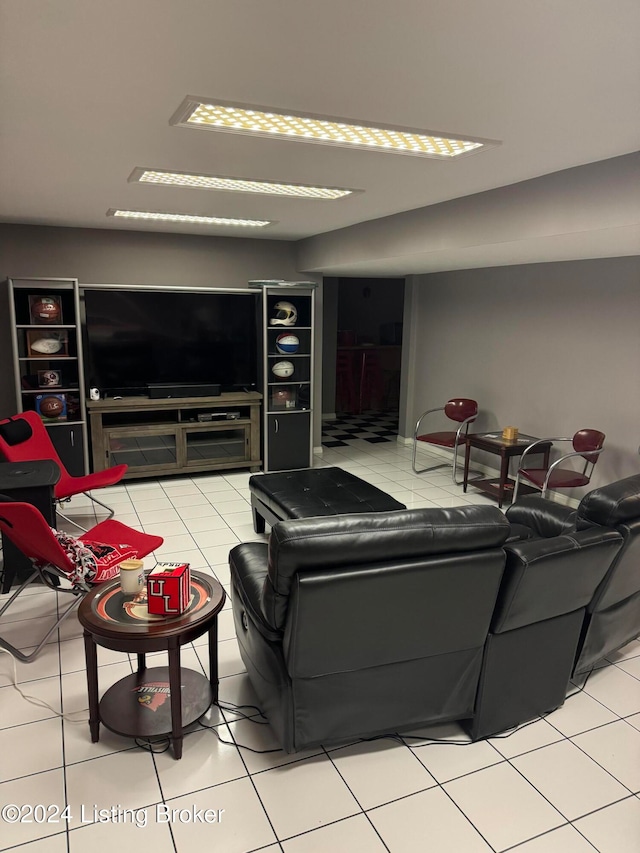 living room with light tile patterned floors