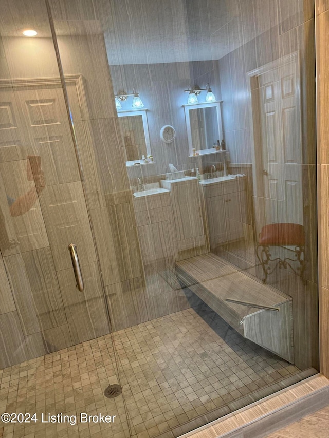 bathroom featuring walk in shower