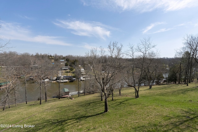 view of yard with a water view