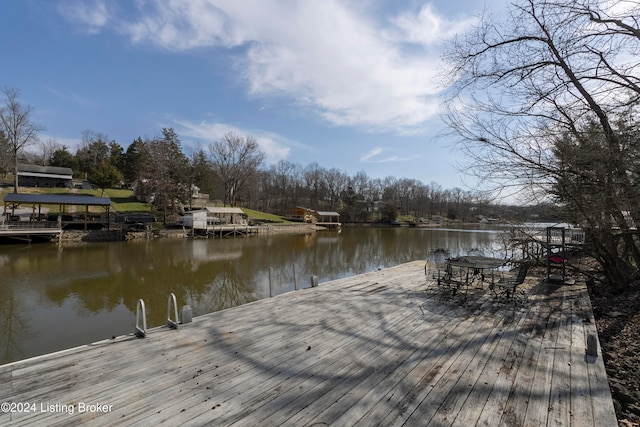 dock area featuring a water view