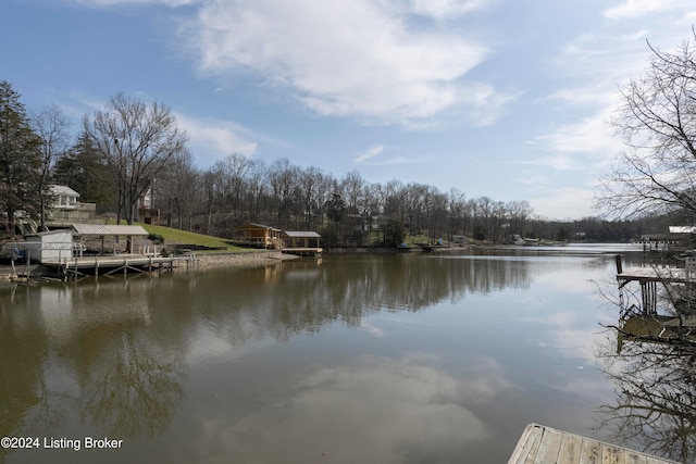 dock area featuring a water view