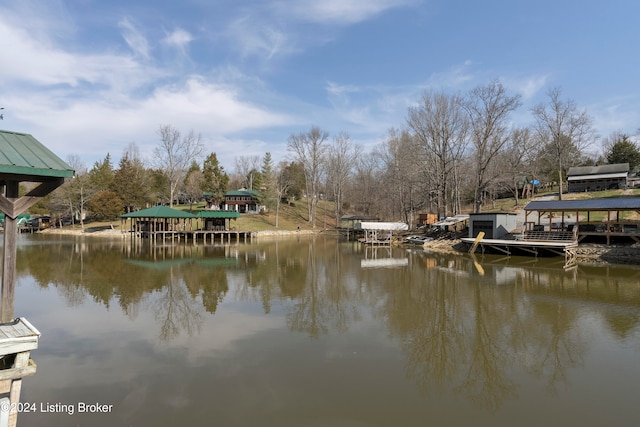 dock area with a water view