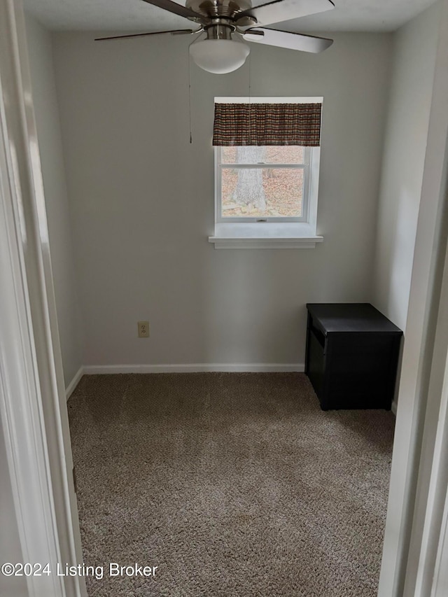 spare room with carpet and ceiling fan