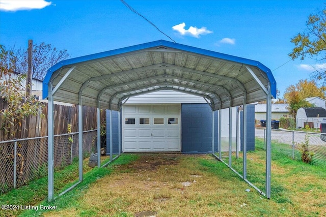 view of car parking with a carport and a lawn