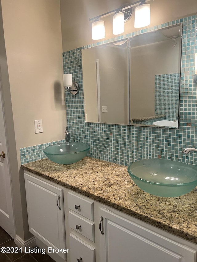 bathroom featuring decorative backsplash and vanity