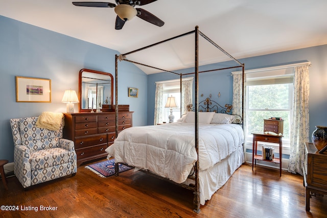 bedroom with ceiling fan and wood-type flooring