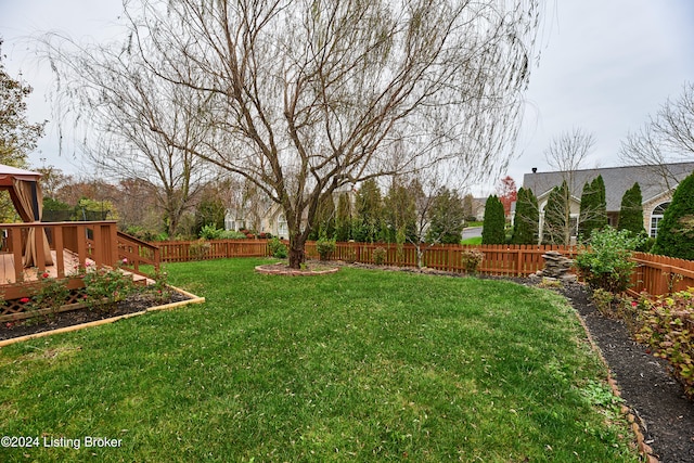 view of yard featuring a wooden deck