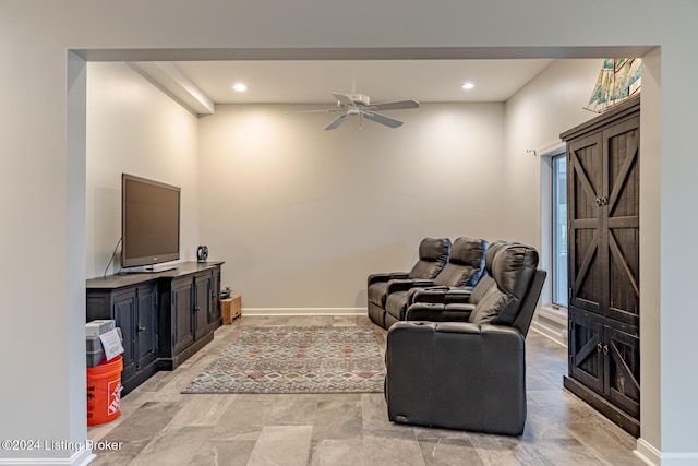 living room featuring ceiling fan