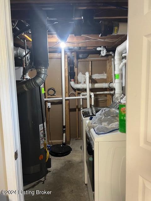 interior space featuring gas water heater and washing machine and clothes dryer