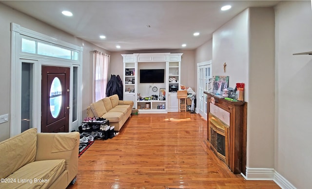 living room with light hardwood / wood-style floors