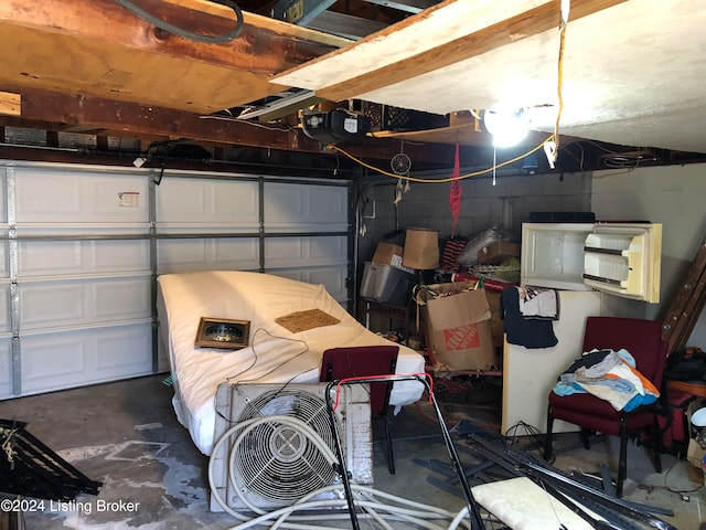 garage with a garage door opener